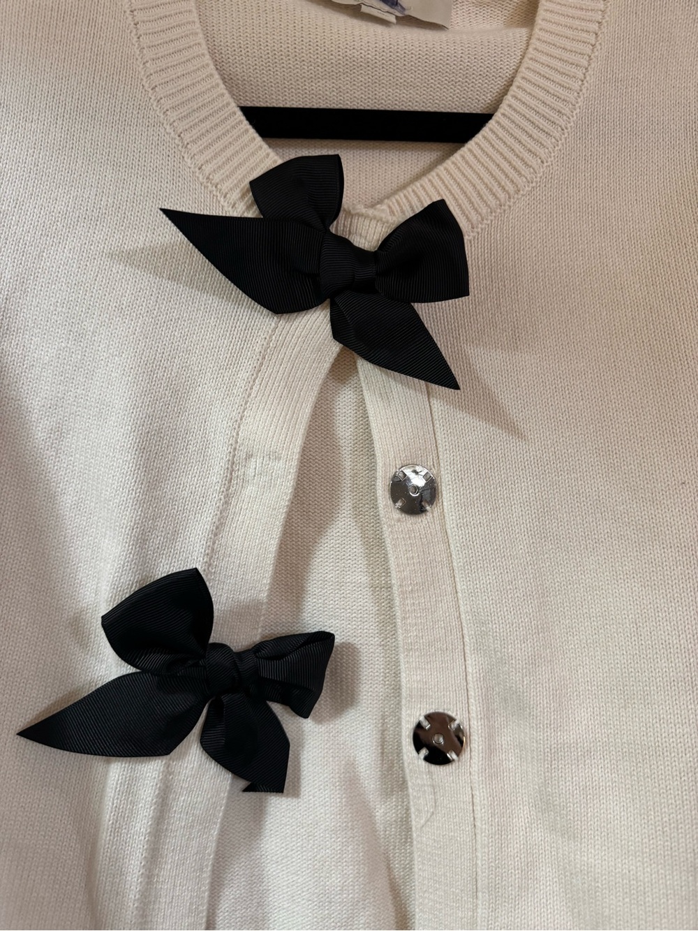 LOFT Cream Cardigan with Black Bow Accents - Picture 4 of 7